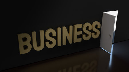 business gold text and light glow on a door for abstract background content 3d rendering.の写真素材