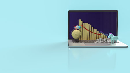 unicorn and rocket on notebook for startup content 3d rendering.