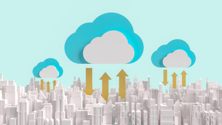 cloud and building city for communication technology content 3d rendering.