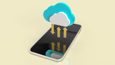 cloud and gold arrows on mobile for communication technology content 3d rendering.