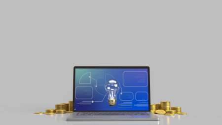 light bulb on notebook and gold coins  3d rendering.