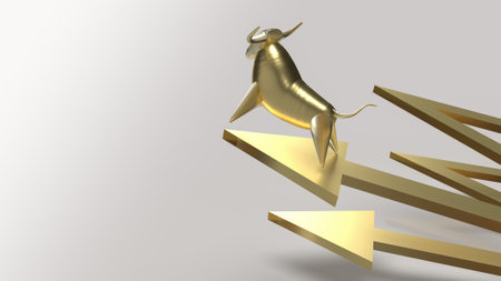 golden bull on arrow up for bull market content 3d renderingの写真素材