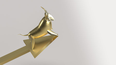golden bull on arrow up for bull market content 3d renderingの写真素材