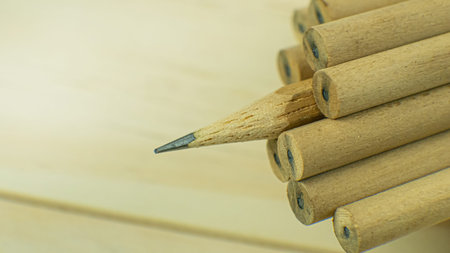 wood pencils on wood table for background content.