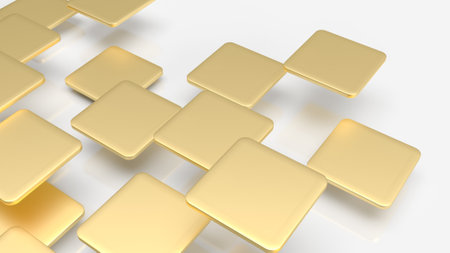 gold plates fly on white background for abstract background 3d rendering.の写真素材