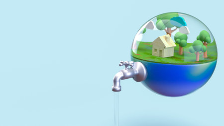 earth in water drop for world water day or ecology concept 3d rendering.