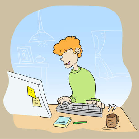 man working job at home vector image for work from  home content.のイラスト素材