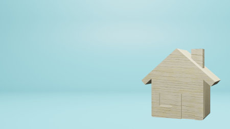 small home wooden on blue background for property content 3d renderingの写真素材