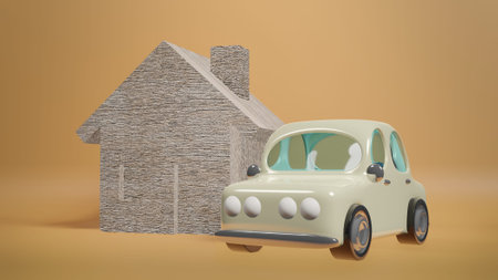 car and wood house for property  content 3d rendering