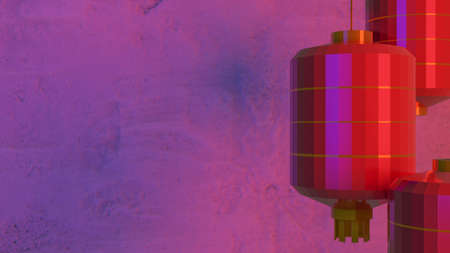 red Chinese lantern on cement wall for Chinese content 3d rendering.の写真素材