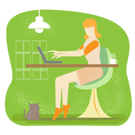 woman work at home vector image for business content.のイラスト素材