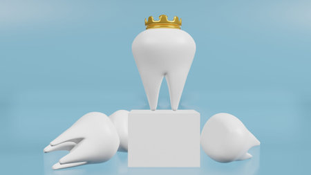 white teeth on blue background for medical and health content 3d rendering