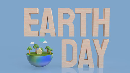 earth day wood text  for holiday or eco content 3d rendering