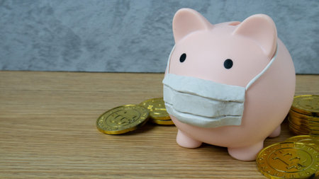 piggy bank and mask for money and virus crisis content