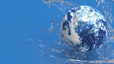 earth in water splash for ecology concept 3d renderingの写真素材