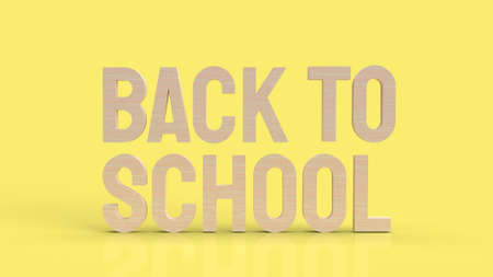 wood back to school text in yellow color for education concept 3d renderingの写真素材