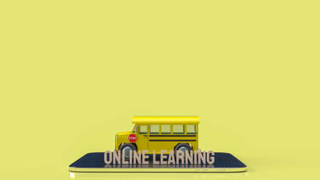 school bus and tablet for online learning or e learning concept 3d rendering.の写真素材