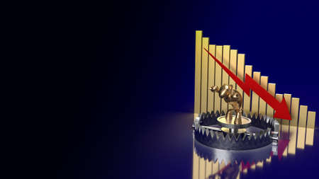 The gold bear in trap and chart arrow down for business concept 3d renderingの写真素材