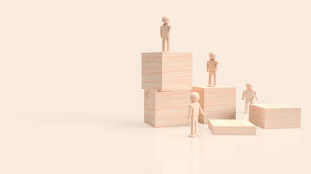 The wood cube and figure for abstract or business concept 3d rendering