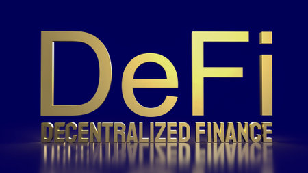 The  defi farming gold word on blue background  for cryptocurrency business concept 3d renderingの写真素材