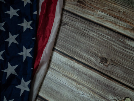Flag of  United States of America  on natural wood table image for American freedom and Independence...