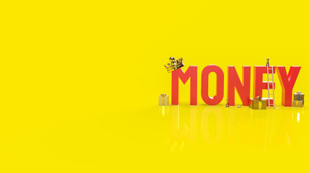 The money red text  on yellow background for business content 3d rendering.