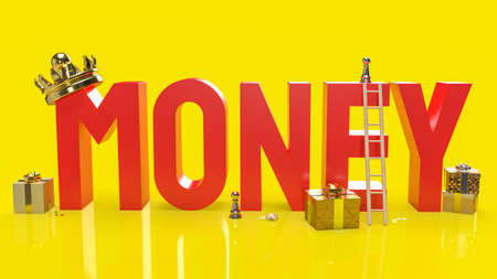 The money red text  on yellow background for business content 3d rendering.の写真素材