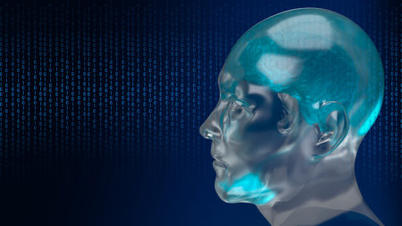 robotic human head with graphic element face represent artificial intelligence and machine learning...