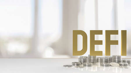 The gold Defibrillates word and silver coins for business or crypto currency concept 3d rendering.の写真素材