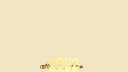 The gold 2022 on red background for new year  concept 3d renderingの写真素材