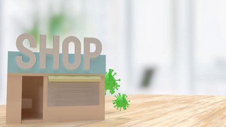 The shop and virus on table for medical or business concept 3d renderingの写真素材