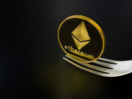 The Ethereum coin and  fork  for Hard Fork cryptocurrency concept