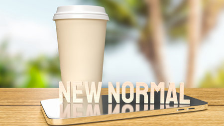 Take away beverage with the text new normal
