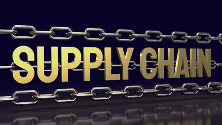 The metal chain and gold text supply chain for business or abstract  background  concept 3d renderingの写真素材