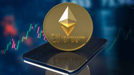 The  ethereum coin on tablet  for  cryptocurrency concept 3d rendering.