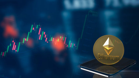 The  ethereum coin on tablet  for  cryptocurrency concept 3d rendering.