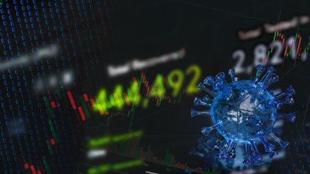 The virus and  chart for business  in outbreak concept  3d renderingの写真素材