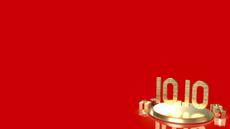 gold number 10.10 on geometry podium shape for display product and gift box for sale promotion concept 3d renderingの写真素材