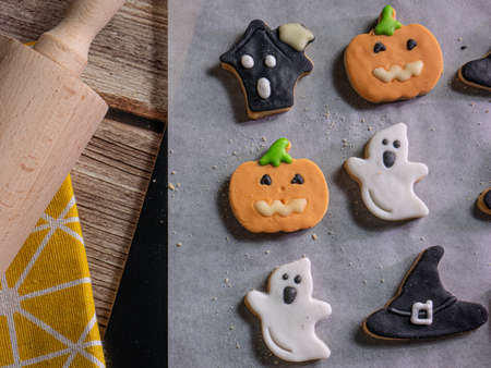 The Halloween gingerbread cookies  for food and holiday conceptの写真素材