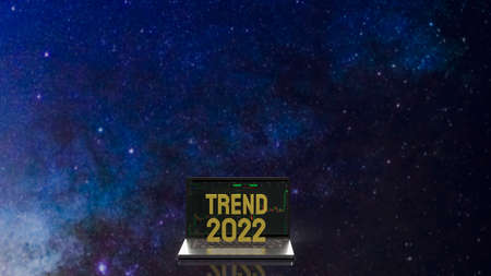 The notebook and trend 2022 gold text for  security concept 3d renderingの写真素材