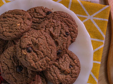 The cookie chocolate chip on white disc for food  concept