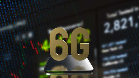 The gold 6g on tablet and business background for technology  concept 3d renderingの写真素材
