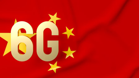 6g gold on Chinese flag for technology  or communications  concept 3d rendering