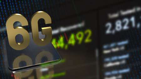 The gold 6g on tablet and business background for technology  concept 3d rendering