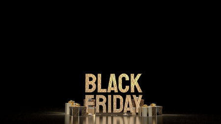 The Black Friday gold text and gift boxes for offer or promotion shopping concept  3d renderingの写真素材