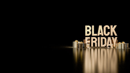 The Black Friday gold text and gift boxes for offer or promotion shopping concept  3d renderingの写真素材