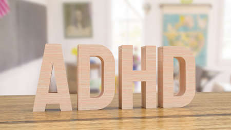 The adhd wood text on table in class room for medical or education concept 3d renderingの写真素材