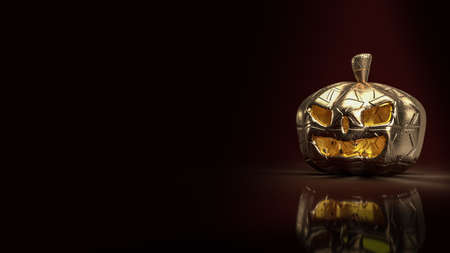 gold pumpkin lantern in dark tone for Halloween  concept 3d renderingの写真素材