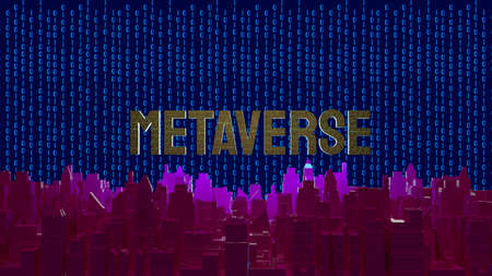 The metaverse text and building city  in digital  background for technology concept 3d renderingの写真素材