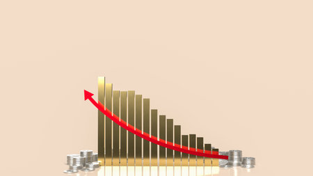 gold  chart and money coins for business or finance concept 3d rendering